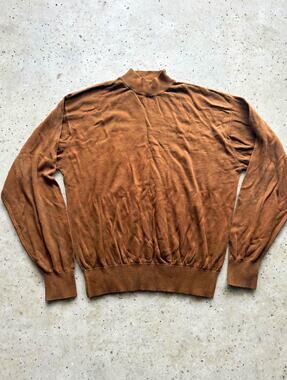 Barracuta Vintage Men's Brown Mock Neck Pullover Sweater Silk Cotton Blend XL
